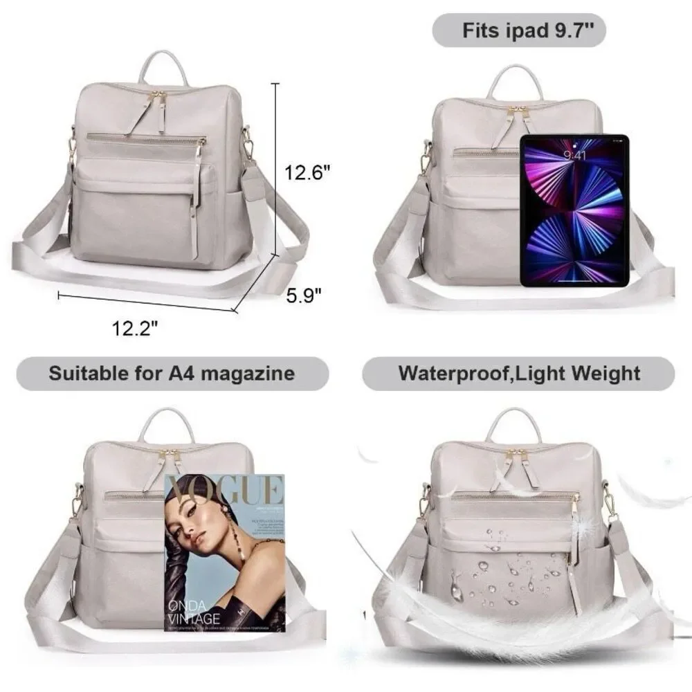 Brand New Grey Leather Backpack With Adjustable Shoulder Tote Strap
